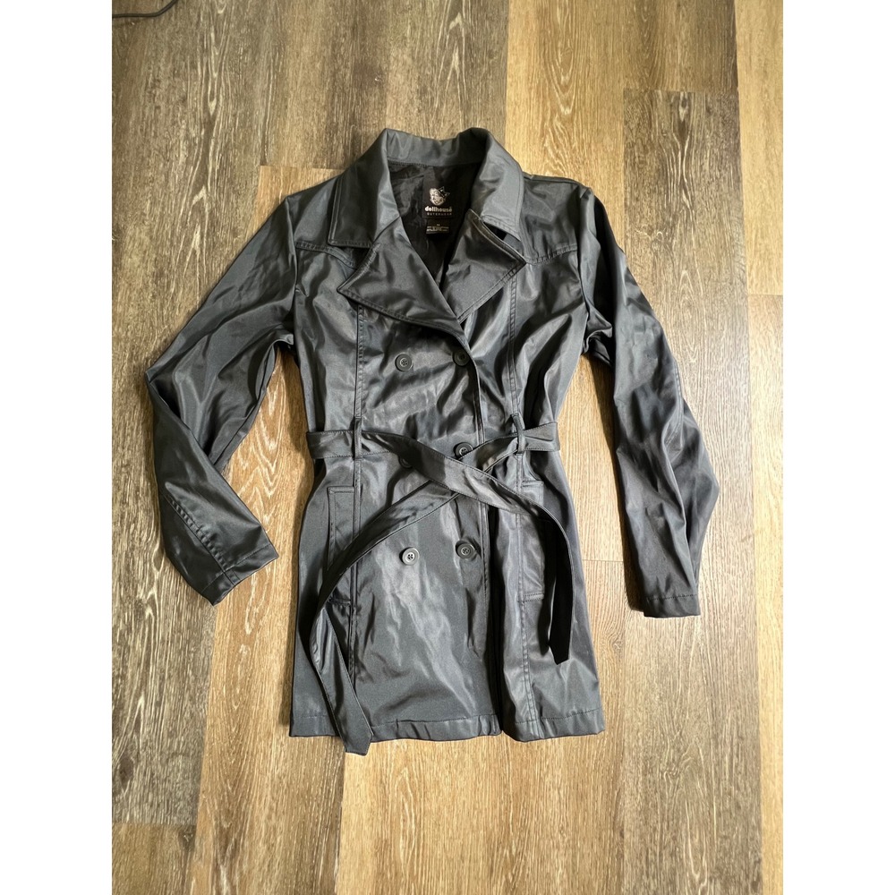 Dollhouse Trench Coat Womens Size M Black Polyurethane Belted Double Breasted